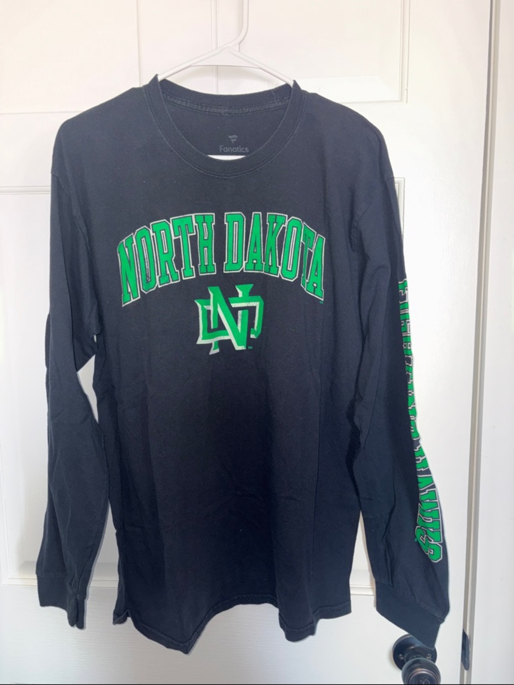 Fanatics North Dakota Black Long Sleeve Tee with Green Print